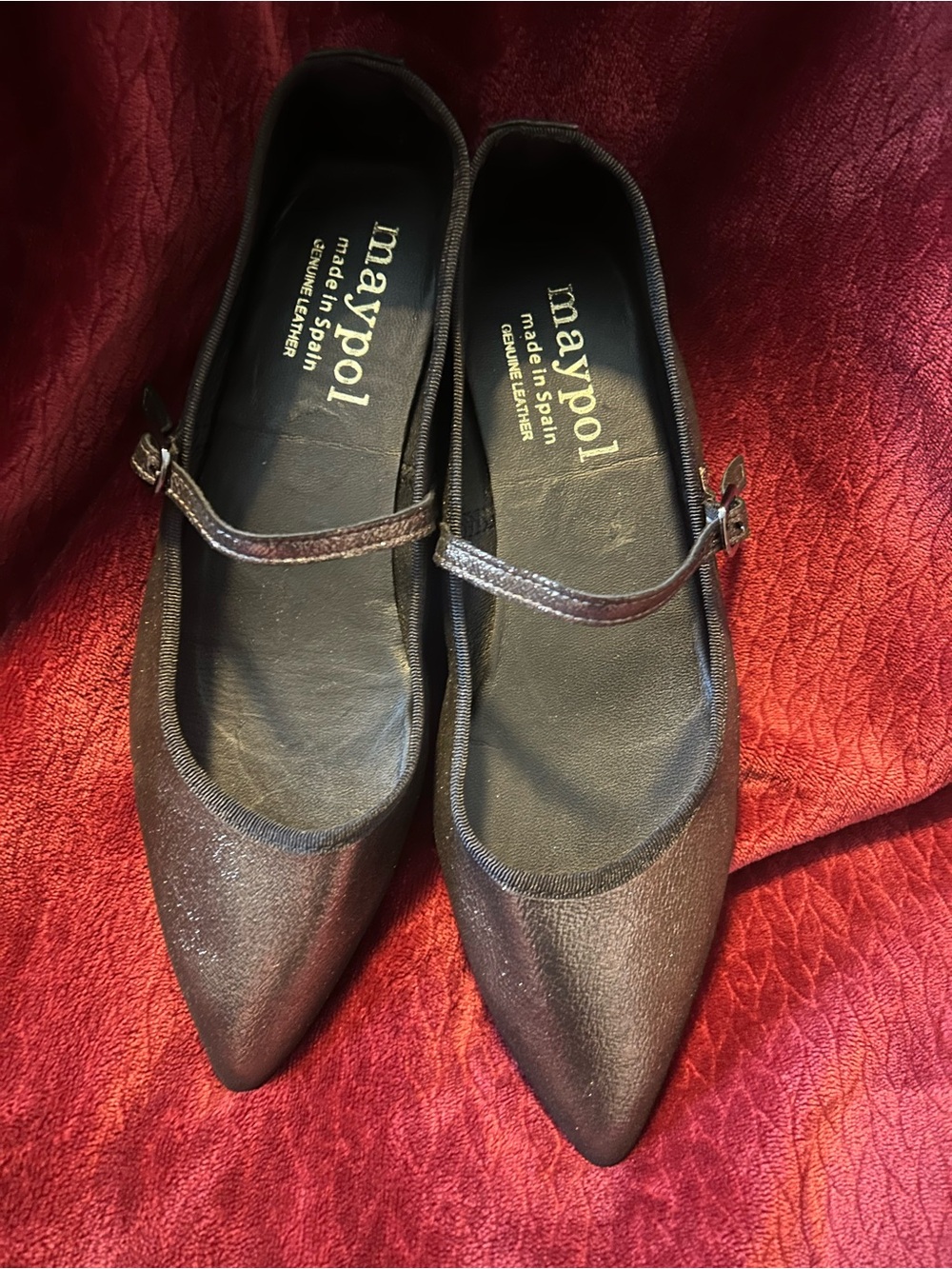 Anthropologie Maypol Mary Janes In Metallic Bronze & Black NWOT